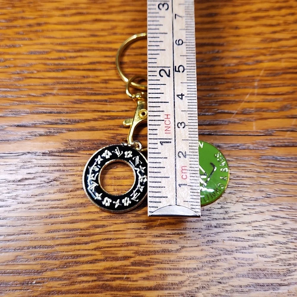 FASHION  Green Medallion Keychain with Black Ring Charm